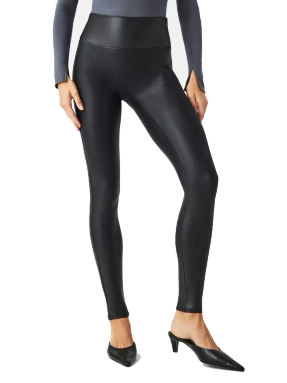 Spanx Faux Leather Legging Black Large Petite High Waisted Shaping #2437Q